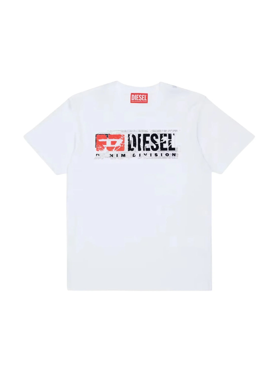 Diesel T-shirt bambino manica corta logo flock bianco