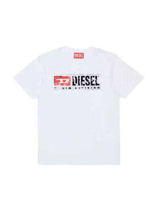 Diesel T-shirt bambino manica corta logo flock bianco J02976-00YI9 K100 DIESEL 