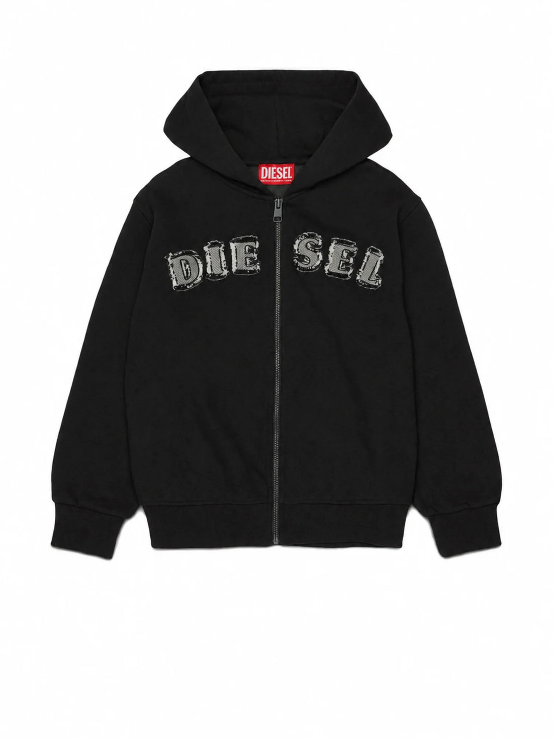 Diesel felpa bambino con zip e cappuccio logo denim nero