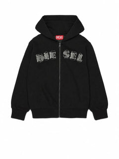 Diesel felpa bambino con zip e cappuccio logo denim nero