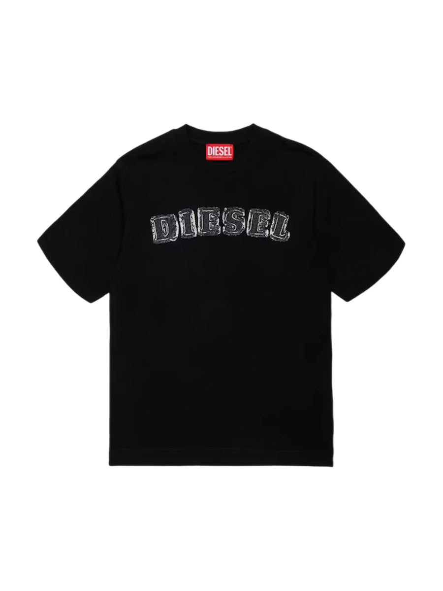 Diesel T-shirt manica corta bambino logo denim nero J02992-KYA1Y K900 DIESEL 