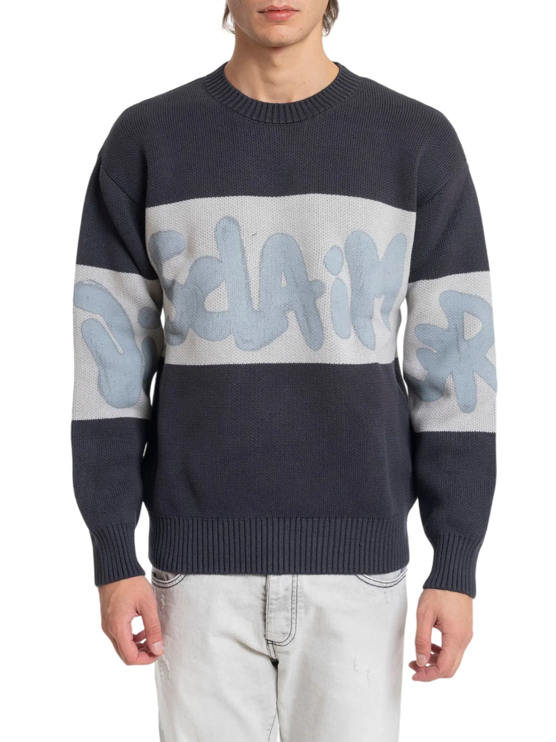 Disclaimer maglia uomo con banda logo grigio