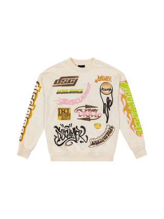 Disclaimer felpa uomo con stampe logate panna 55750 LATTE DISCLAIMER