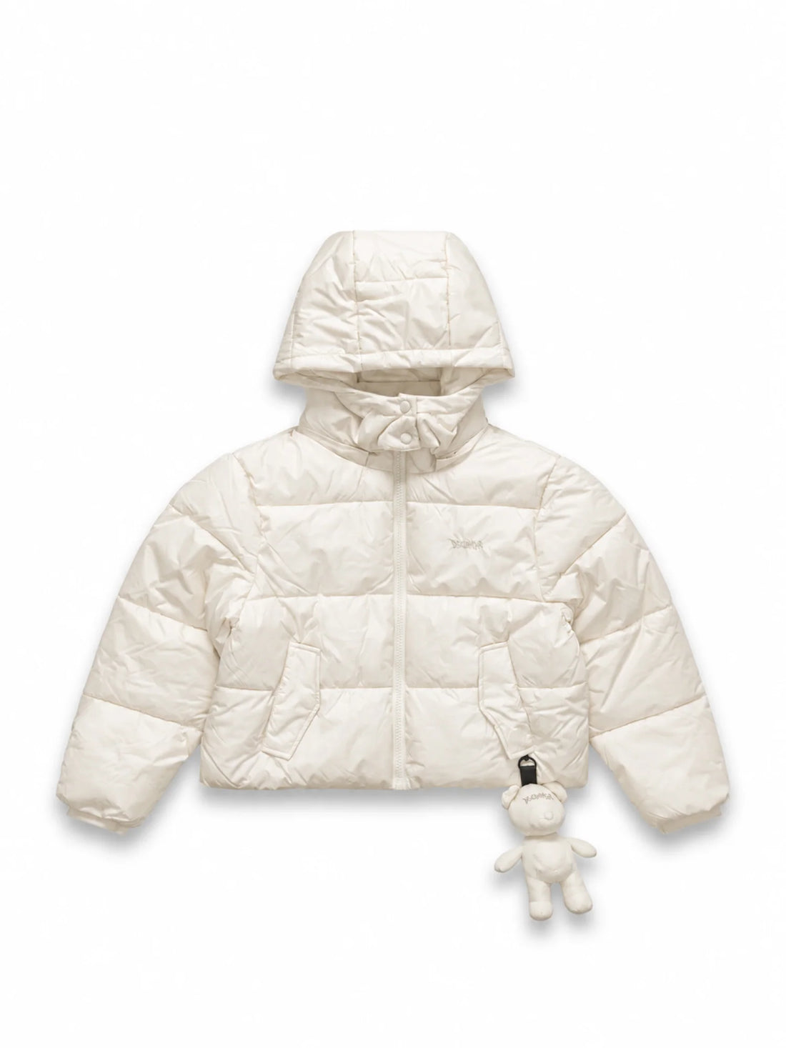 Disclaimer piumino trapuntato bambina con cappuccio e peluche panna