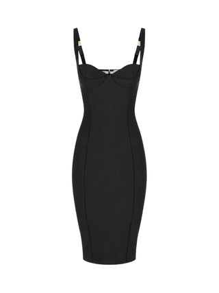 Elisabetta Franchi abito tubino midi in tessuto tecnico nero AB00267 110 ELISABETTA FRANCHI 