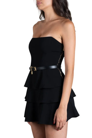 Elisabetta Franchi abito corto a balze con cintura nero AB97966 110 ELISABETTA FRANCHI
