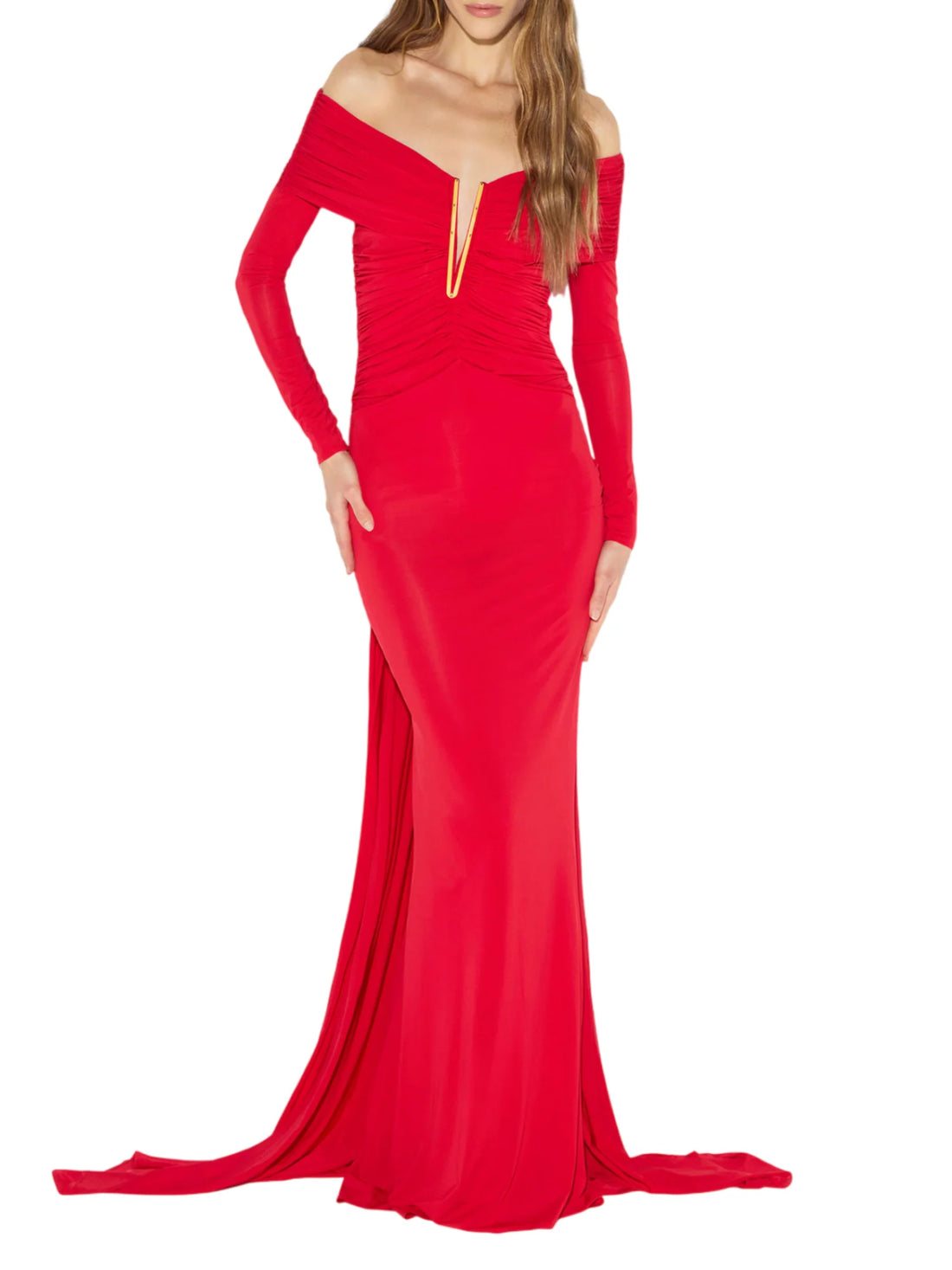 Elisabetta Franchi abito lungo drappeggiato Red Carpet rosso