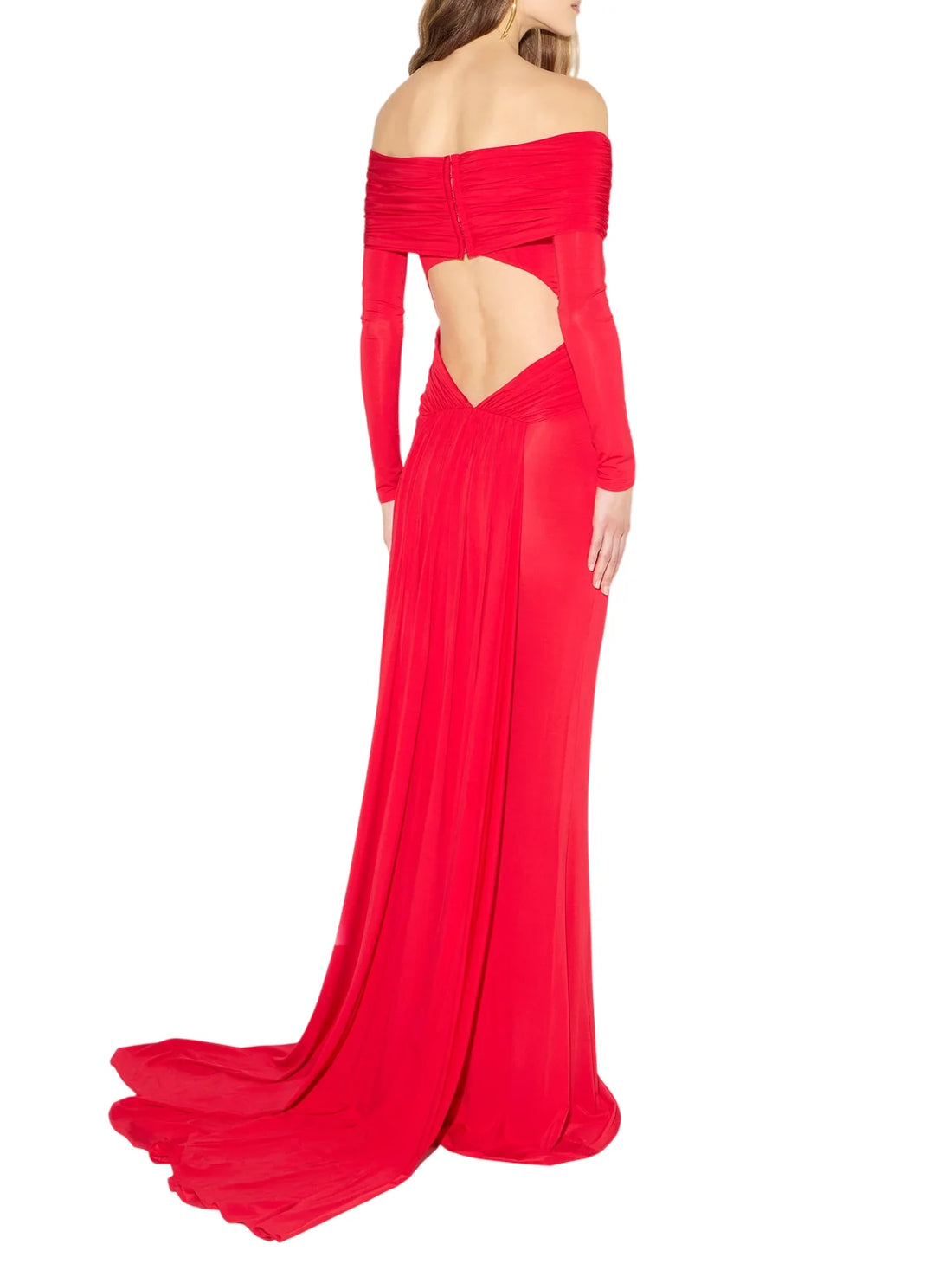 Elisabetta Franchi abito lungo drappeggiato Red Carpet rosso