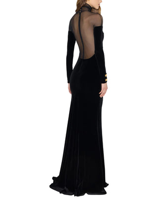 Elisabetta Franchi abito lungo Red Carpet in velluto e tulle nero ABR2967 110 ELISABETTA FRANCHI 