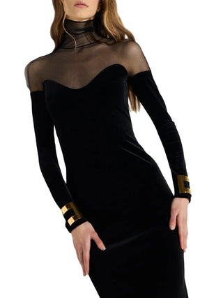 Elisabetta Franchi abito lungo Red Carpet in velluto e tulle nero ABR2967 110 ELISABETTA FRANCHI