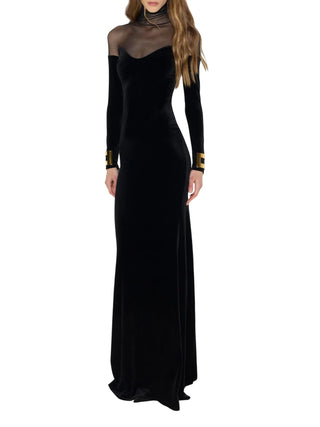 Elisabetta Franchi abito lungo Red Carpet in velluto e tulle nero ABR2967 110 ELISABETTA FRANCHI 