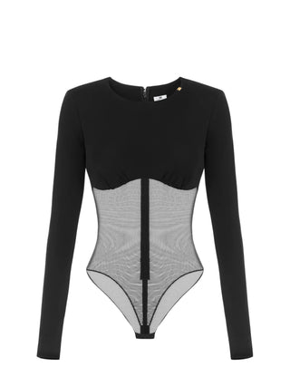 Elisabetta Franchi body donna in jersey crepe e tulle nero BO02666 110 ELISABETTA FRANCHI 