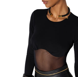 Elisabetta Franchi body donna in jersey crepe e tulle nero BO02666 110 ELISABETTA FRANCHI 