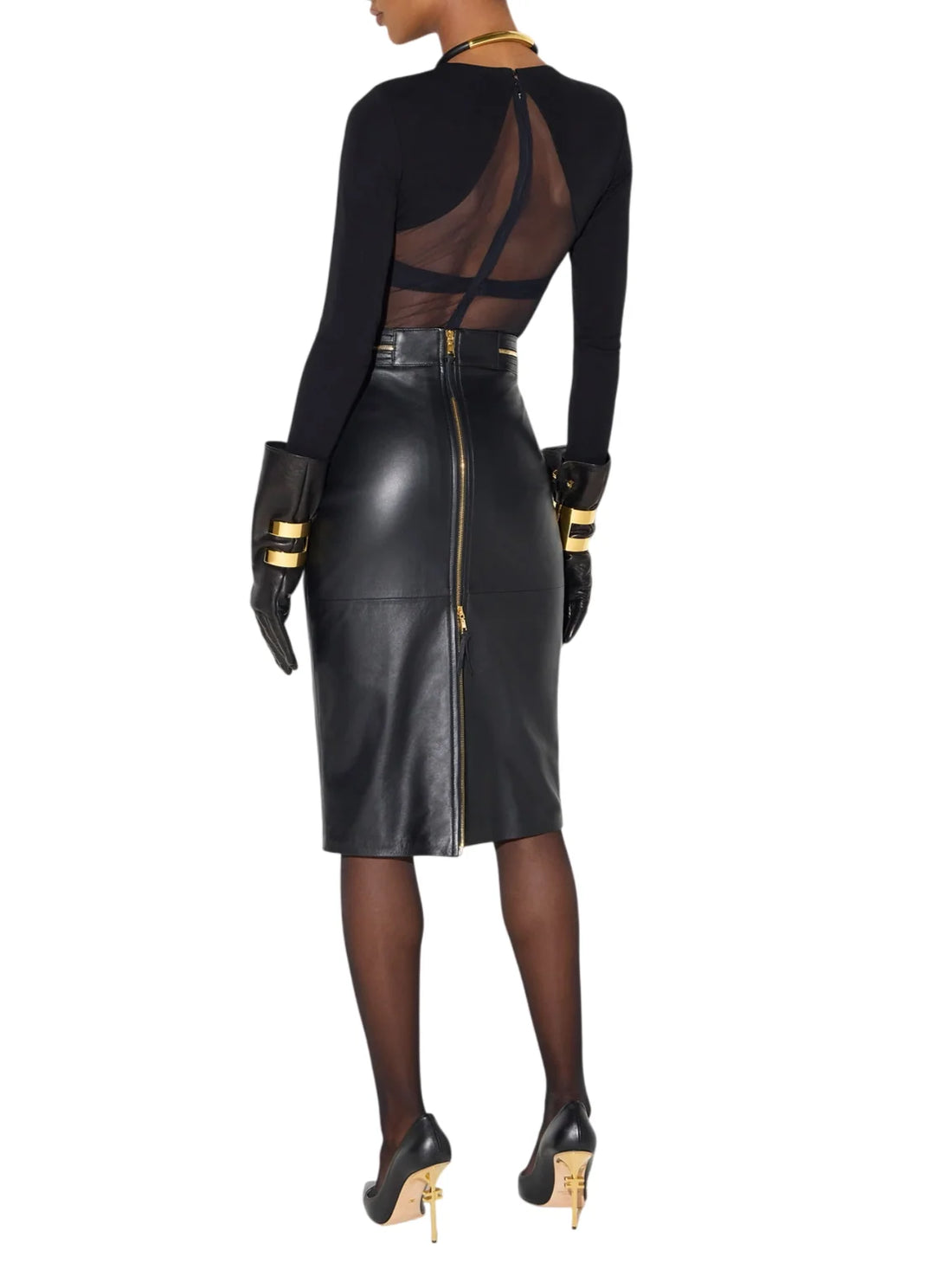 Elisabetta Franchi body donna in jersey crepe e tulle nero