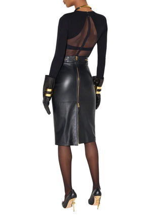 Elisabetta Franchi body donna in jersey crepe e tulle nero BO02666 110 ELISABETTA FRANCHI