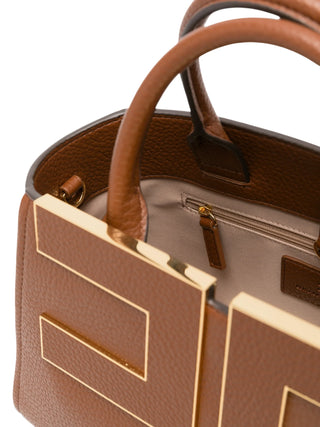 Elisabetta Franchi borsa donna in ecopelle martellata con placca logo cuoio BS06A66 FK3 ELISABETTA FRANCHI 
