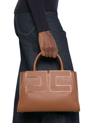 Elisabetta Franchi borsa donna in ecopelle martellata con placca logo cuoio BS06A66 FK3 ELISABETTA FRANCHI