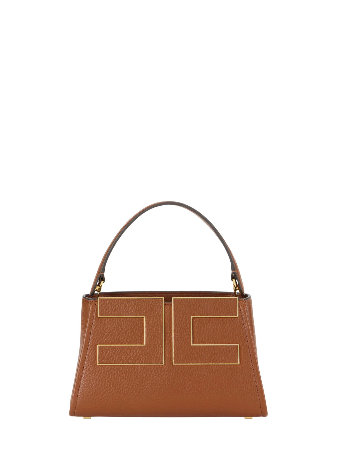 Elisabetta Franchi borsa a mano con tracolla placca logo marrone cuoio