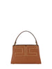 Elisabetta Franchi borsa a mano con tracolla placca logo marrone cuoio