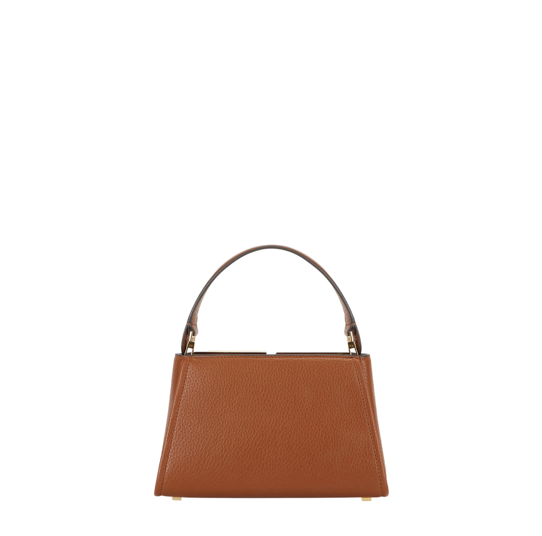 Elisabetta Franchi borsa a mano con tracolla placca logo marrone cuoio