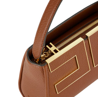 Elisabetta Franchi borsa a mano con tracolla placca logo marrone cuoio BS07A66 FK3 ELISABETTA FRANCHI