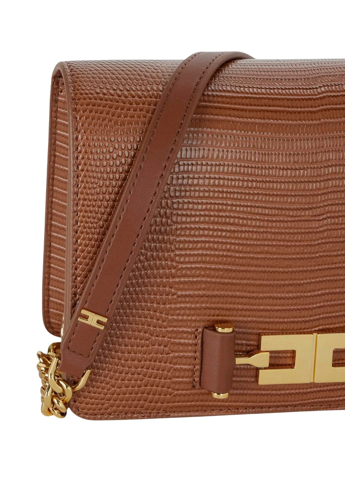 Elisabetta Franchi borsa a tracolla in ecopelle stampa lucertola cuoio