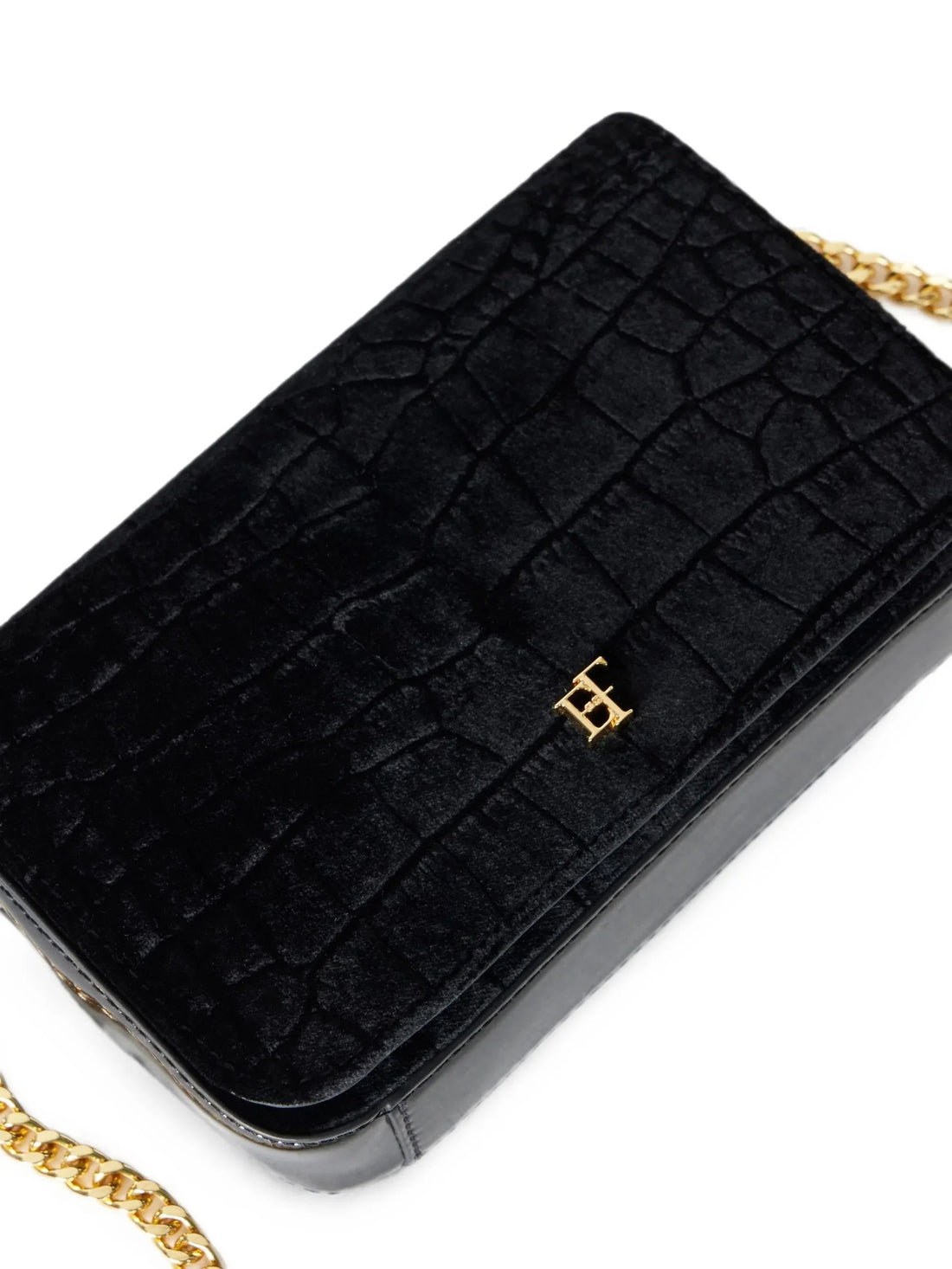 Elisabetta Franchi borsa a tracolla in velluto effetto cocco nero