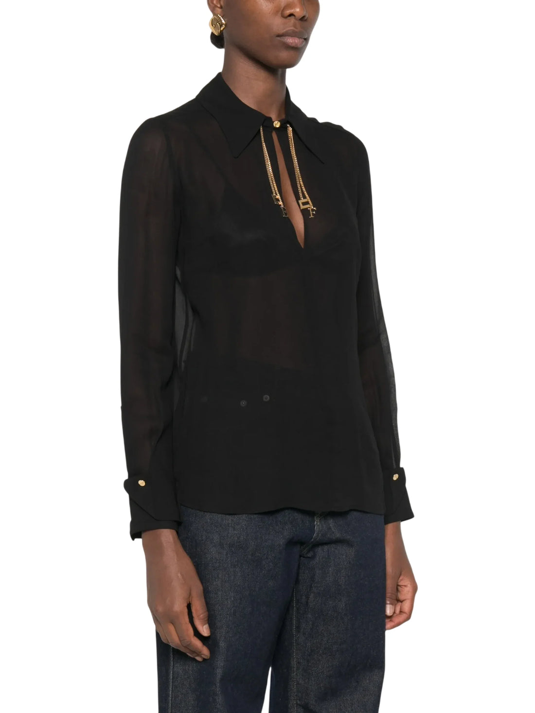 Elisabetta Franchi camicia donna in georgette con charms nero