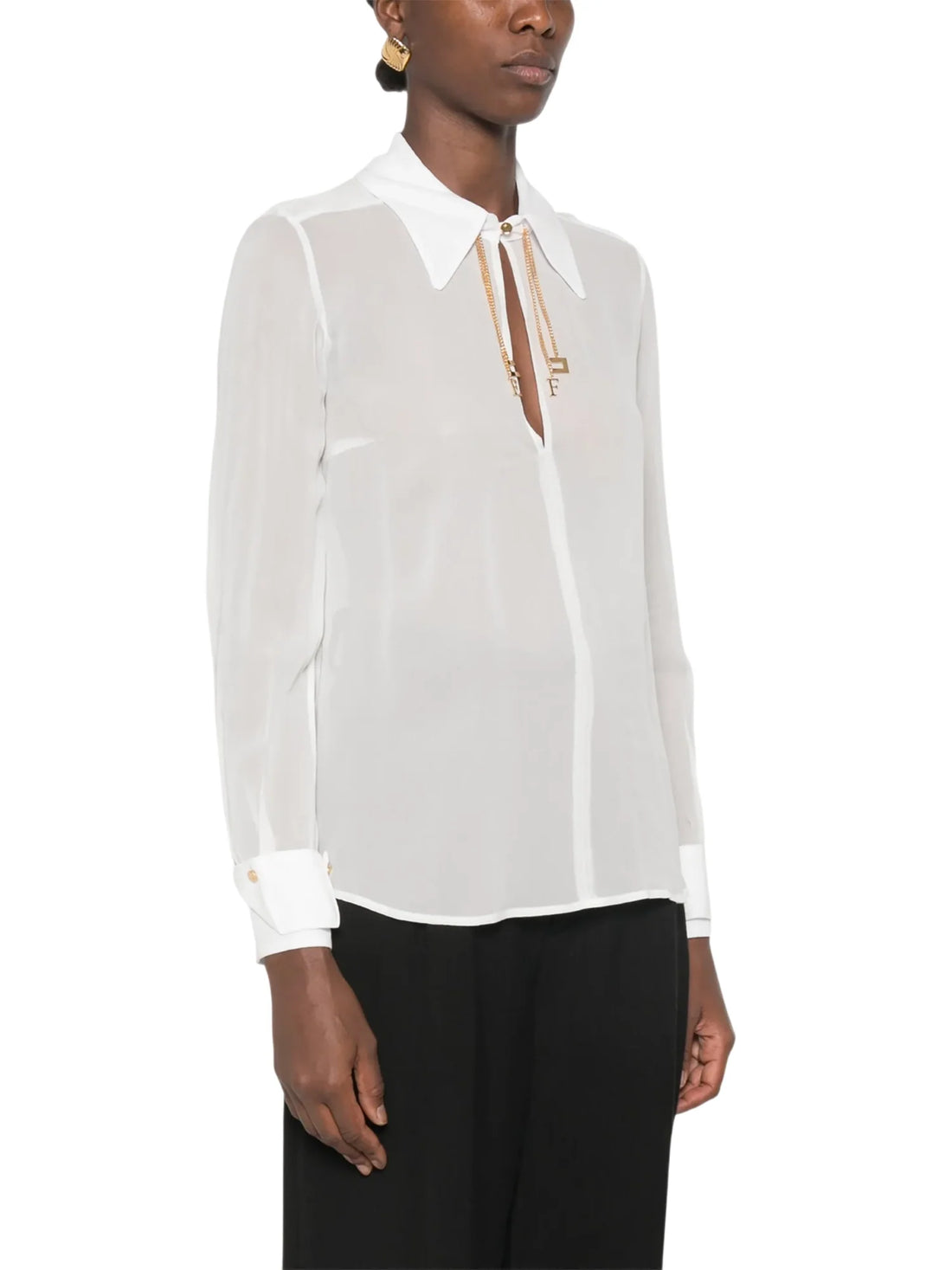 Elisabetta Franchi camicia donna in georgette con charms avorio