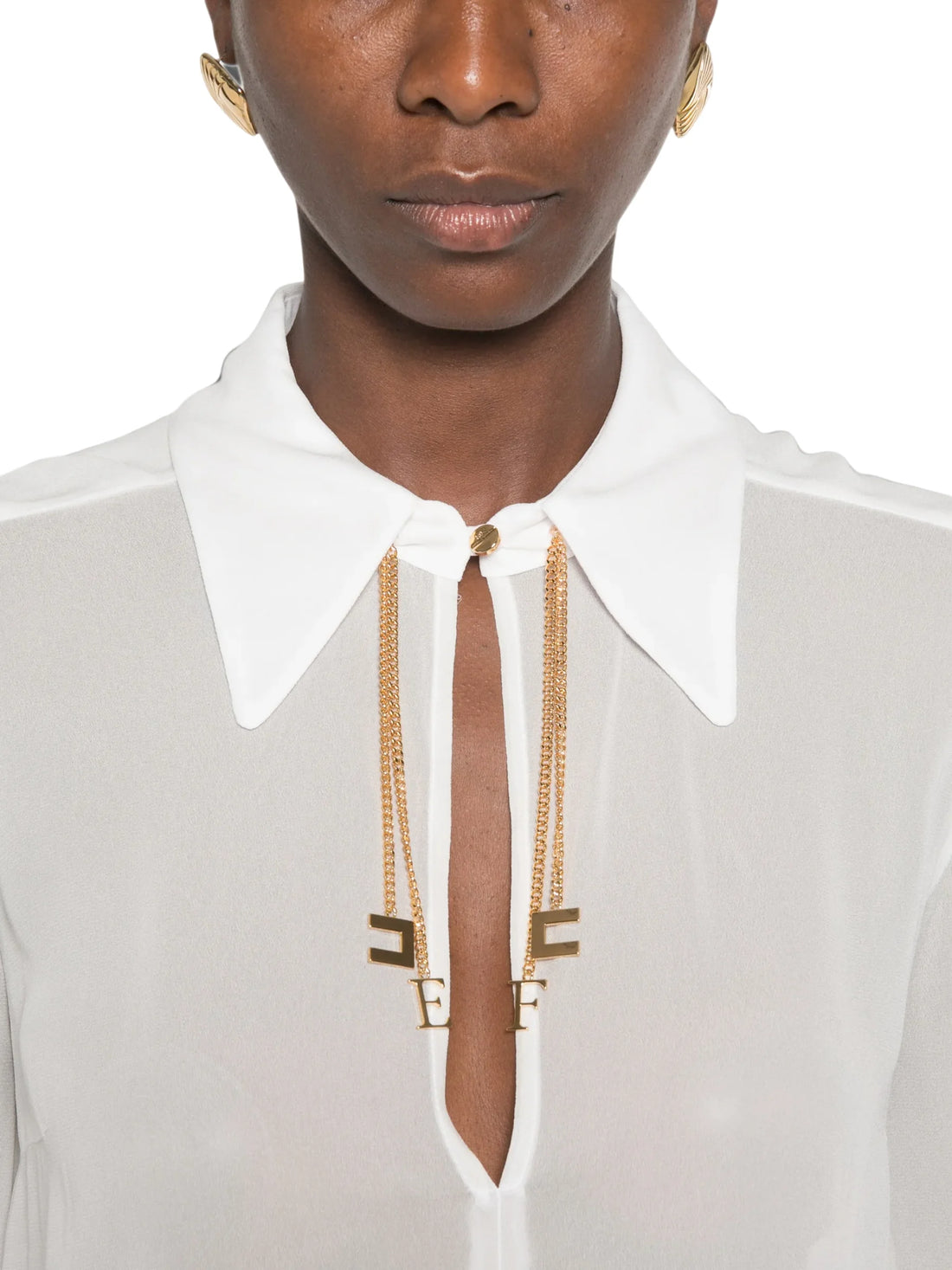 Elisabetta Franchi camicia donna in georgette con charms avorio