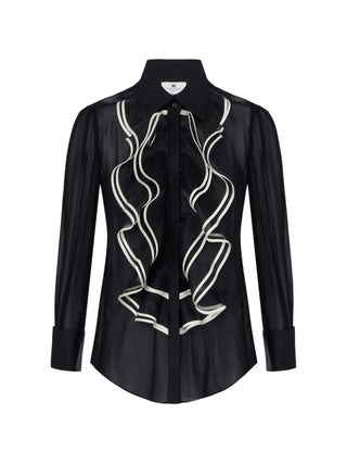 Elisabetta Franchi camicia donna in georgette con rouches nero CA21067 685 ELISABETTA FRANCHI 