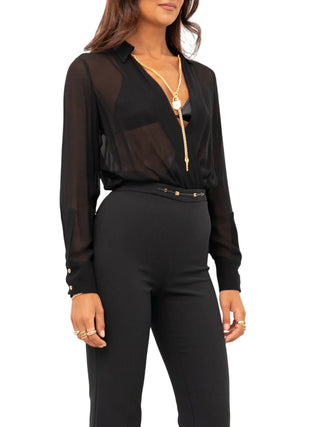 Elisabetta Franchi camicia body in georgette con reggiseno satin nero CB00966 110 ELISABETTA FRANCHI 