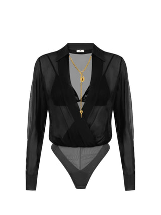 Elisabetta Franchi camicia body in georgette con reggiseno satin nero CB00966 110 ELISABETTA FRANCHI 