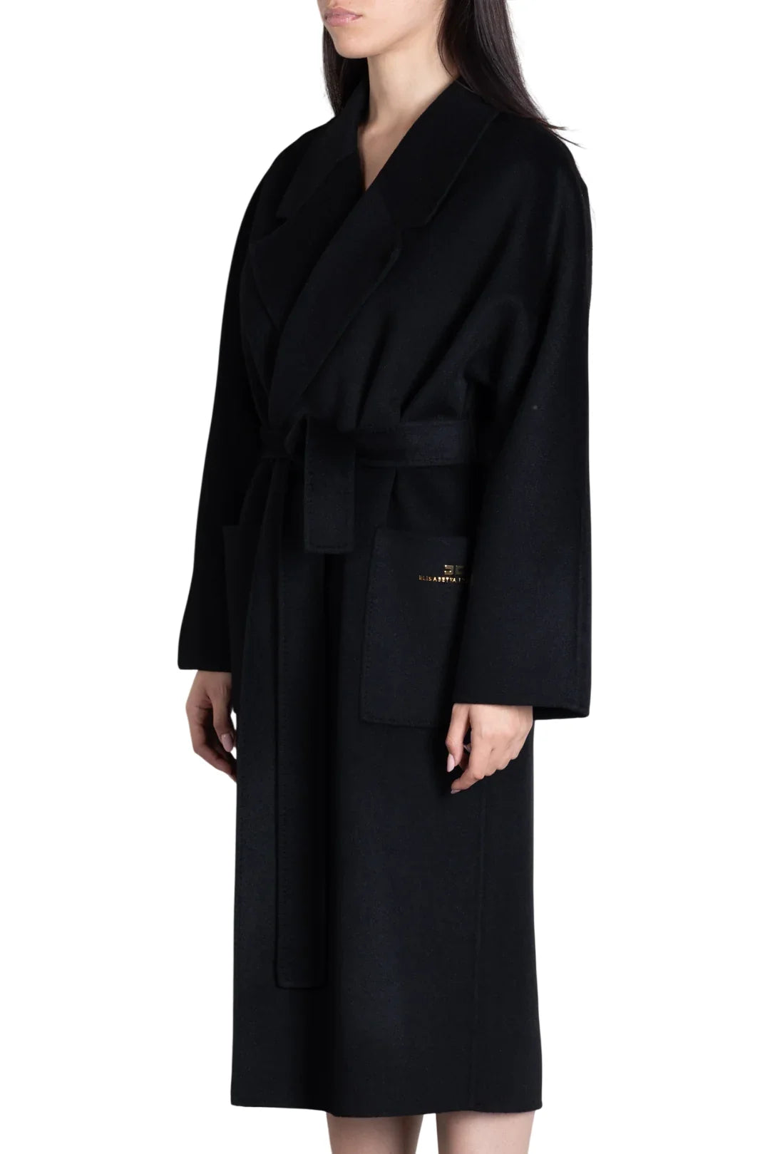 Elisabetta Franchi cappotto lungo donna in lana con cintura nero