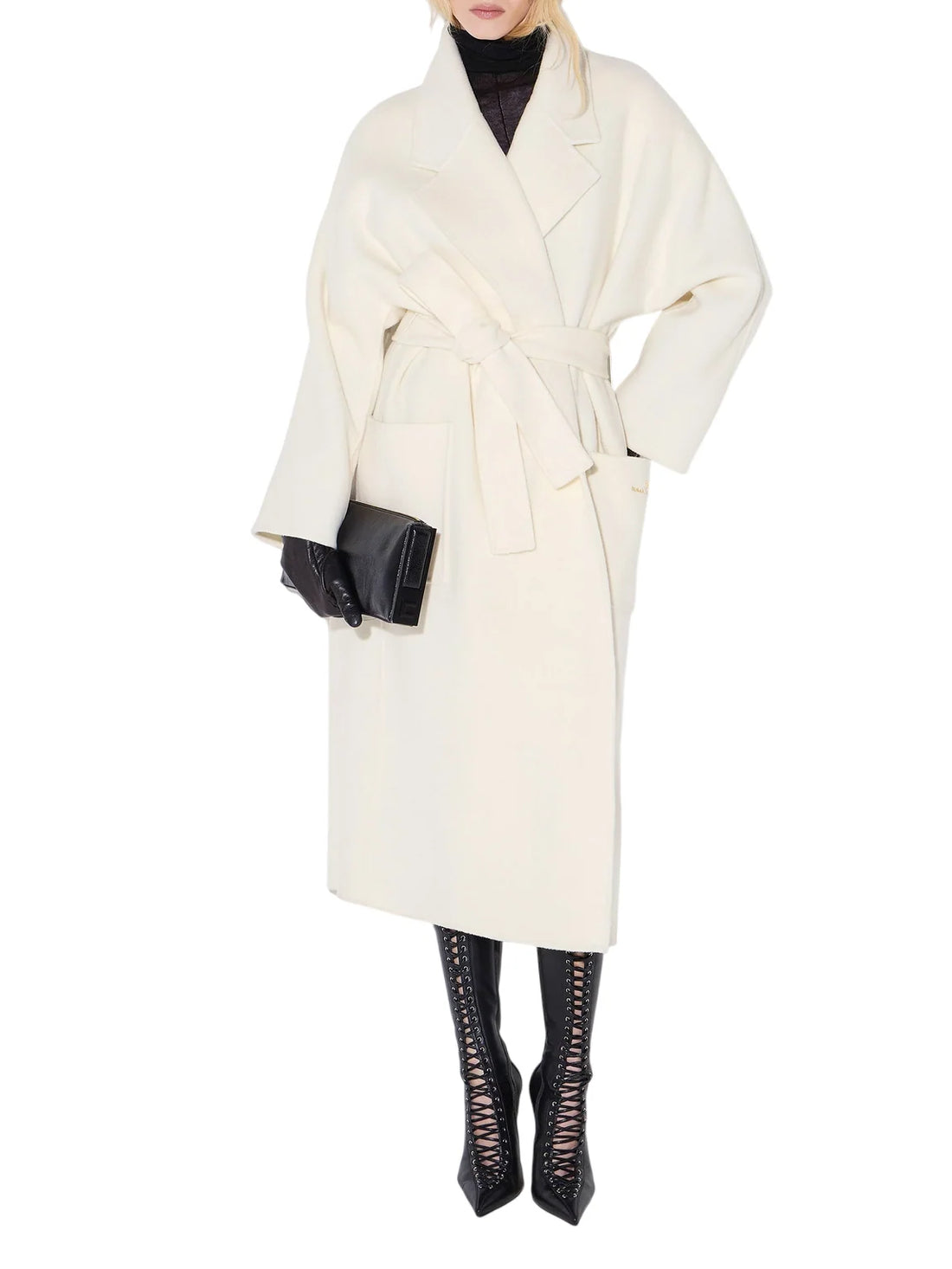 Elisabetta Franchi cappotto lungo donna in lana con cintura panna