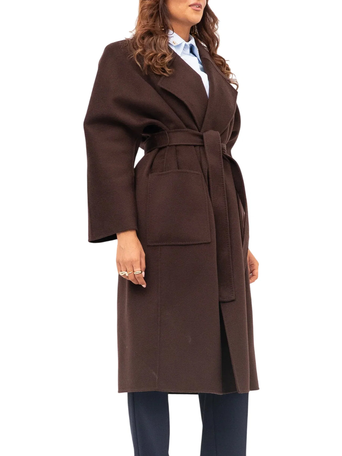 Elisabetta Franchi cappotto lungo donna in lana con cintura marrone
