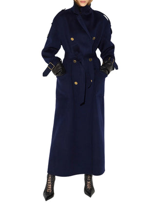 Elisabetta Franchi cappotto lungo doppiopetto in lana donna blu CP02D66 H88 ELISABETTA FRANCHI 