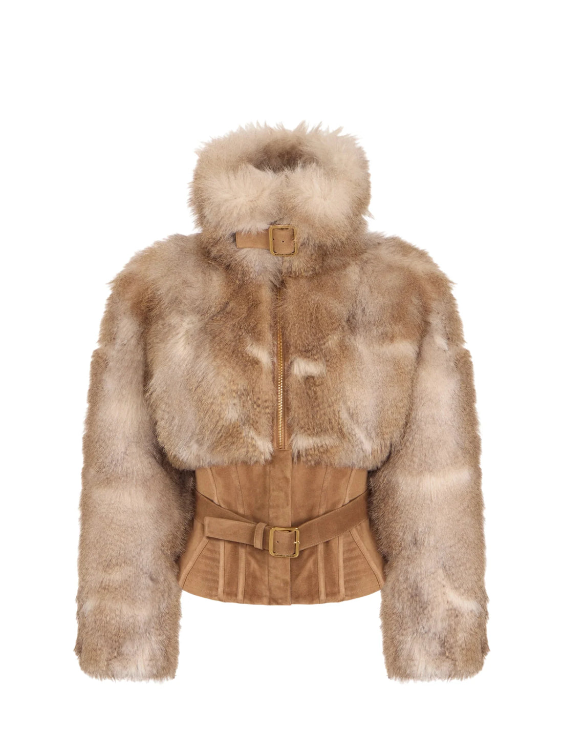 Elisabetta Franchi pelliccia ecologica con parti suede color cuoio