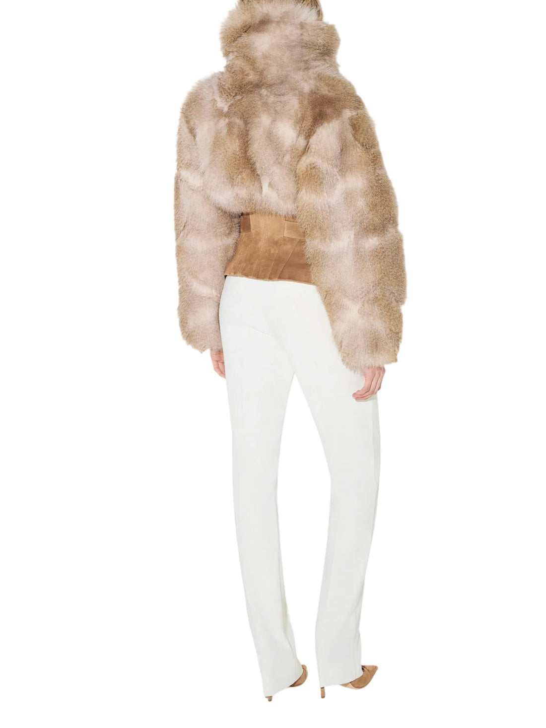 Elisabetta Franchi pelliccia ecologica con parti suede color cuoio