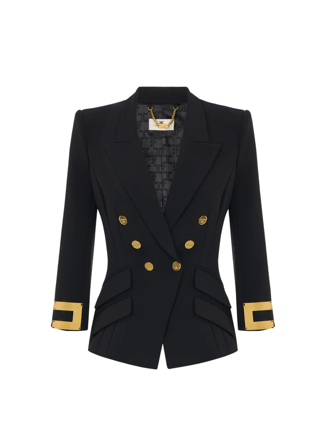 Elisabetta Franchi giacca blazer doppiopetto con dettagli logati nero