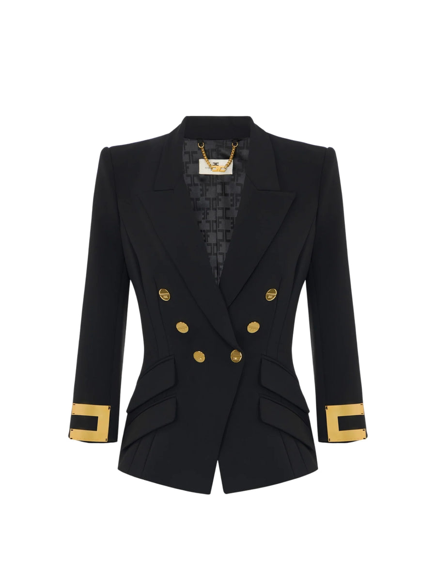 Elisabetta Franchi giacca blazer doppiopetto con dettagli logati nero