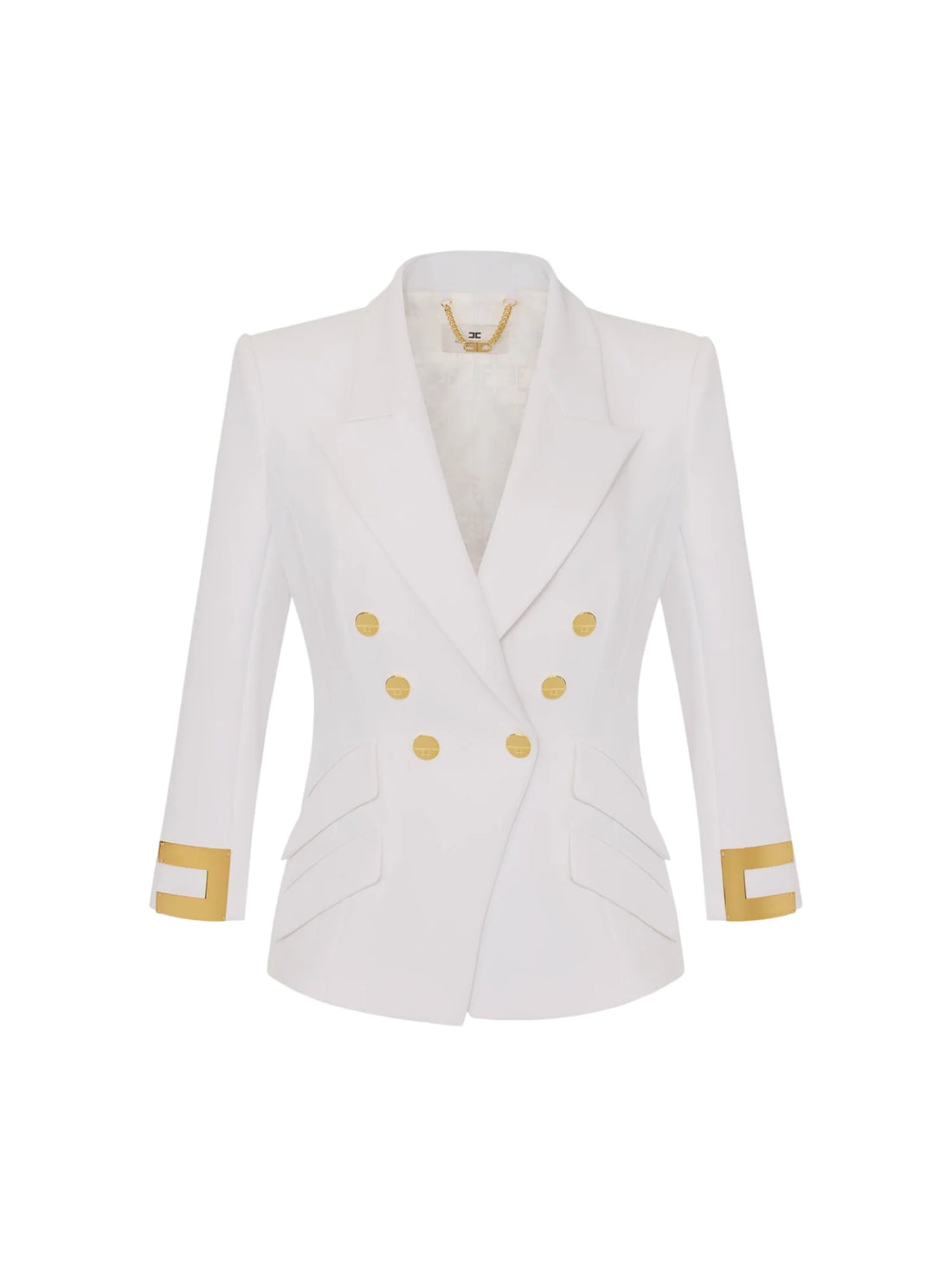 Elisabetta Franchi giacca blazer doppiopetto con dettagli logati avorio