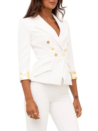 Elisabetta Franchi giacca blazer doppiopetto con dettagli logati avorio GI26866 360 ELISABETTA FRANCHI 