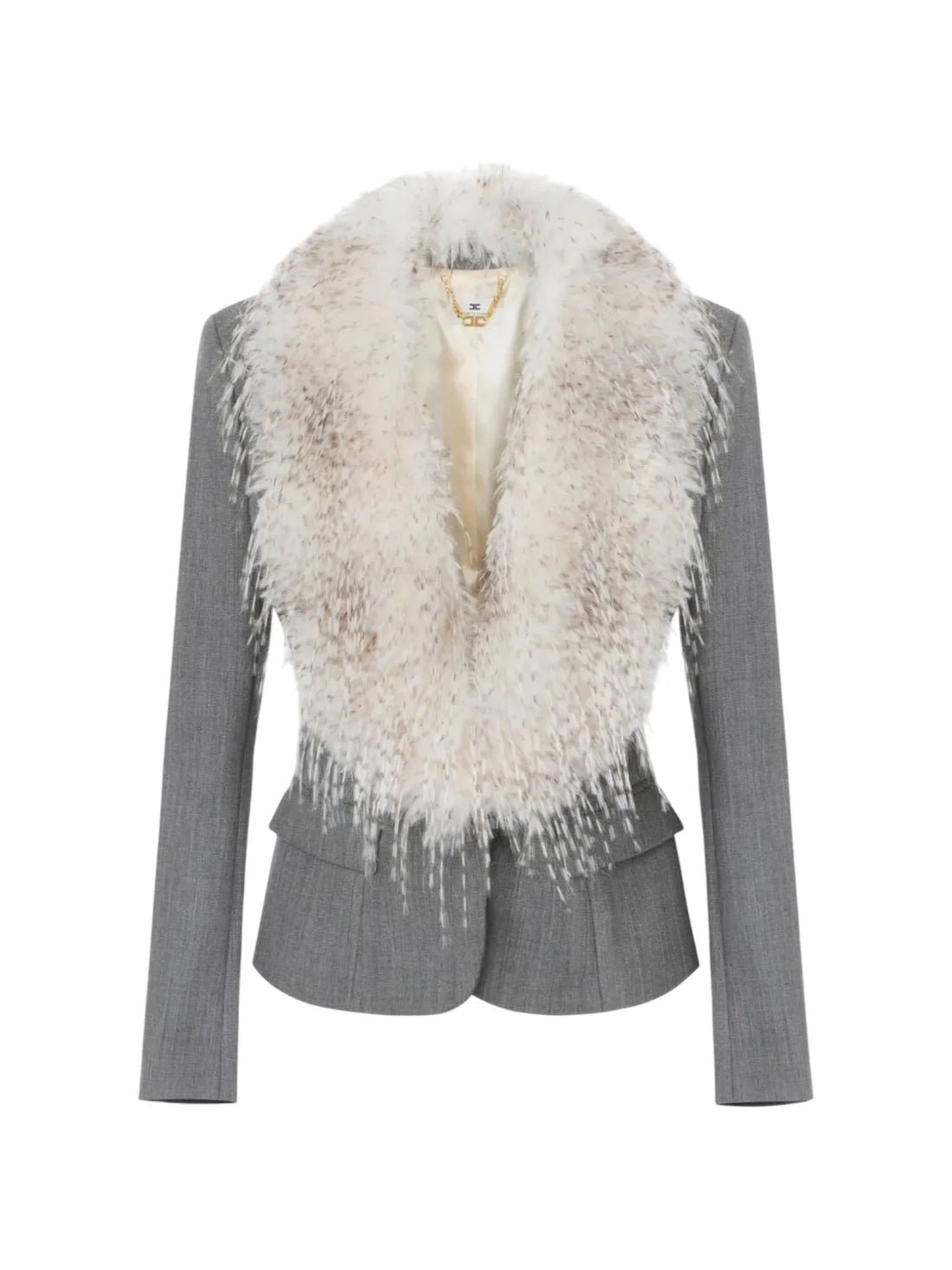 Elisabetta Franchi giacca donna in lana con collo in ecopelliccia grigio