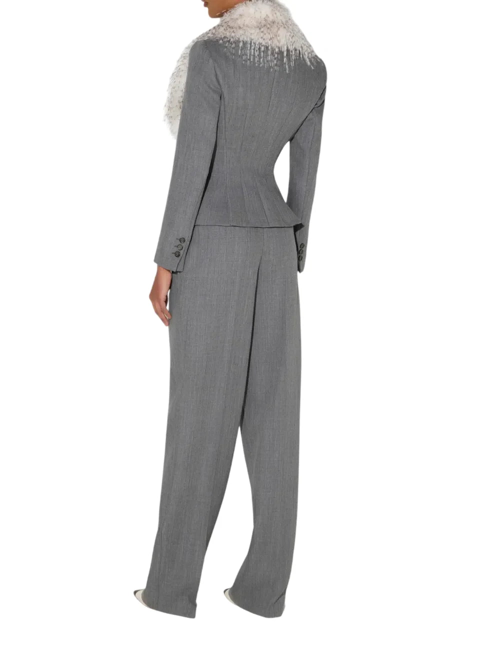 Elisabetta Franchi giacca donna in lana con collo in ecopelliccia grigio