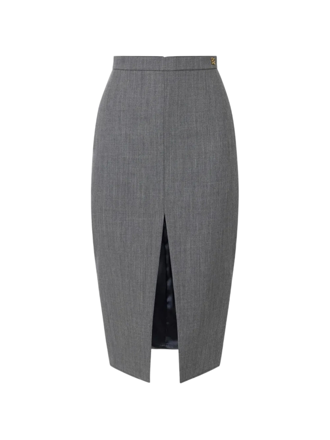 Elisabetta Franchi gonna midi in fresco lana con spacco grigio melange