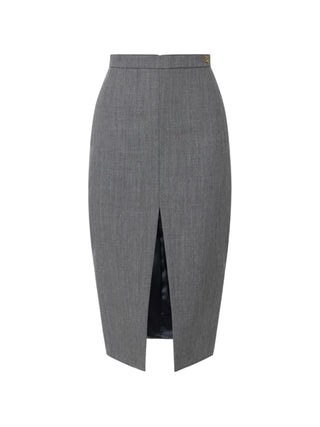 Elisabetta Franchi gonna midi in fresco lana con spacco grigio melange GO25467 431 ELISABETTA FRANCHI 