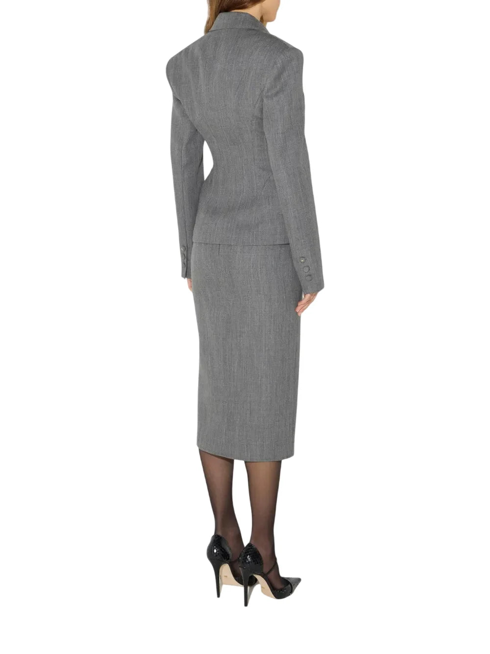 Elisabetta Franchi gonna midi in fresco lana con spacco grigio melange