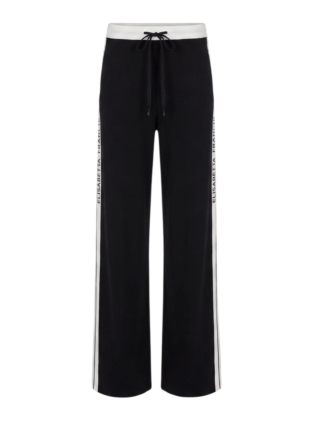Elisabetta Franchi pantaloni wide leg in maglia misto viscosa nero panna