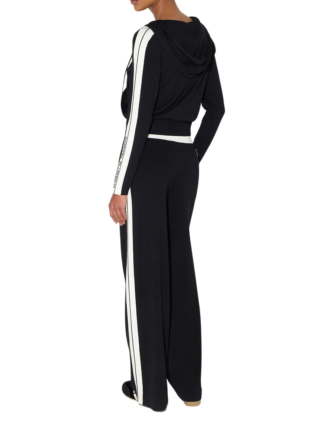 Elisabetta Franchi pantaloni wide leg in maglia misto viscosa nero panna